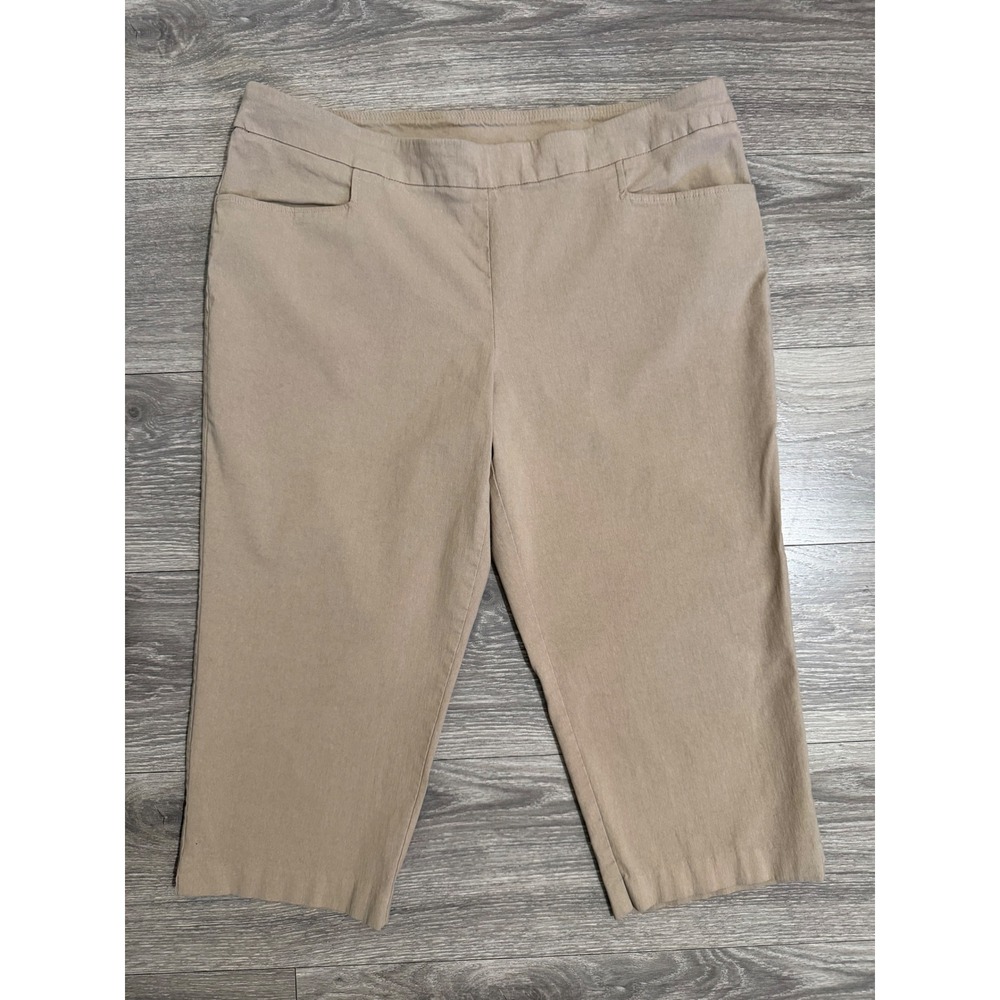 Time and Tru Tan Khaki Capri Pants Womens XXL 20 Stretch Pull On Cropped Pockets